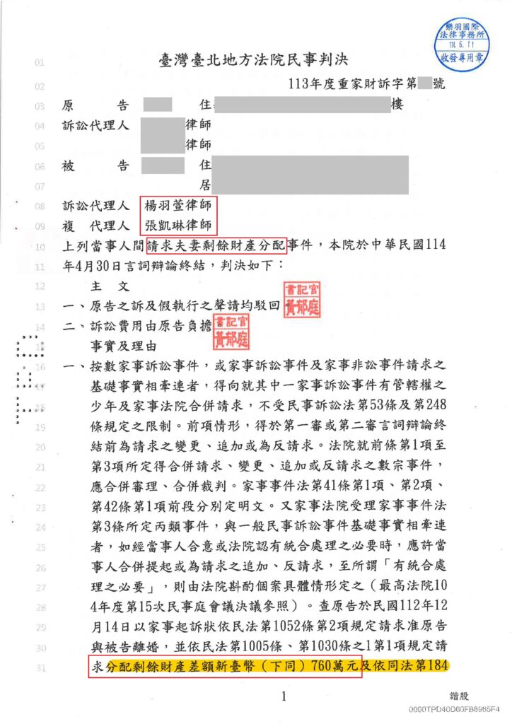 家事案件｜遭請求700萬元夫妻剩餘財產差額 成功駁回｜樂羽國際法律事務所_20250618