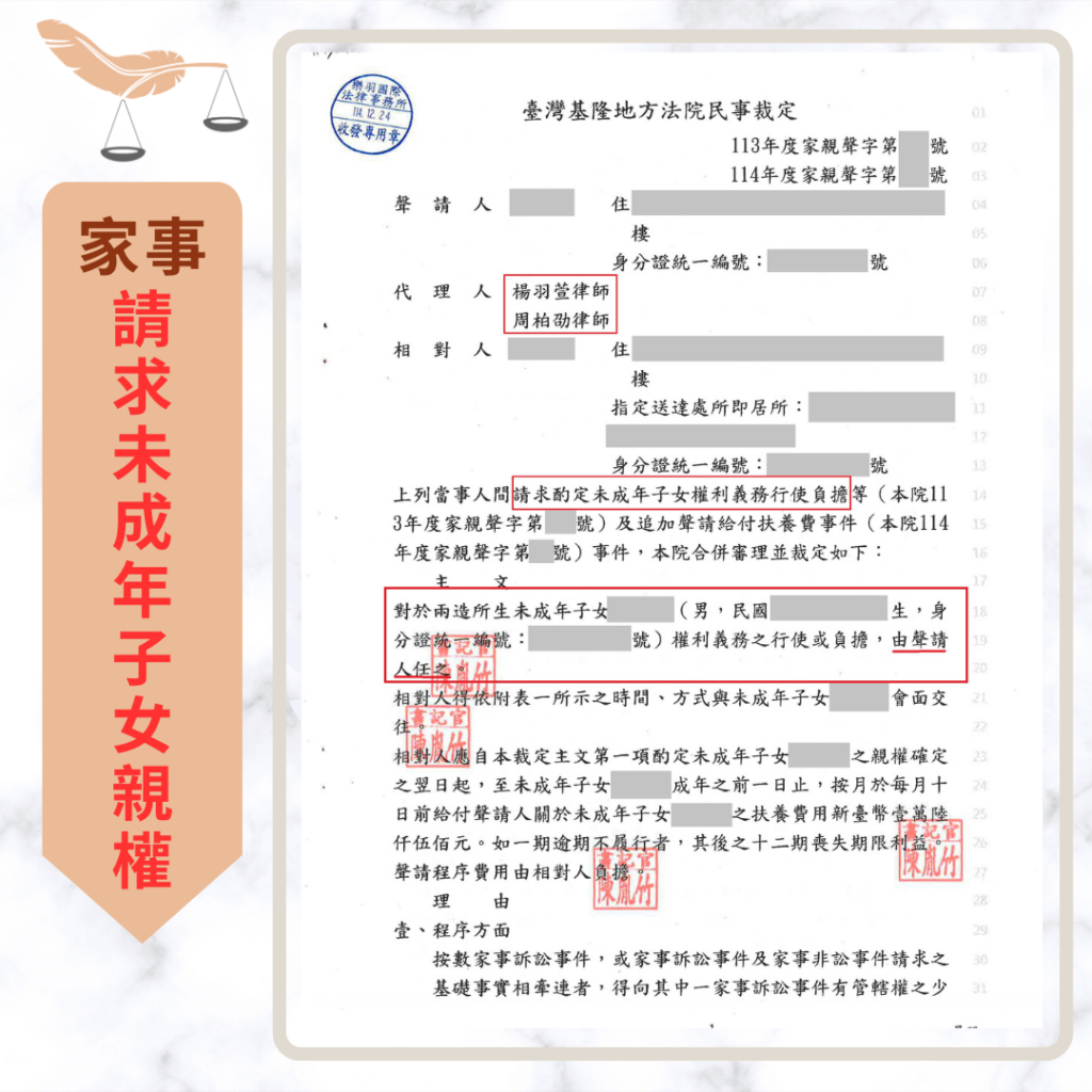【成功案例分享】克服保護令與不利證詞 成功爭取未成年子女單獨親權 家事案件|克服保護令與不利證詞 成功爭取未成年子女單獨親權|樂羽國際法律事務所_20260107