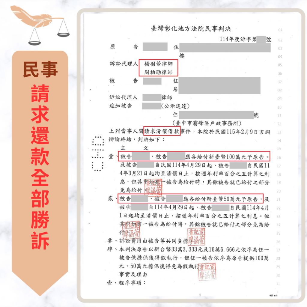 【成功案例分享】假借家人身分借款 成功爭取家人及被告各應賠償 150 萬元! 民事案件|假借家人身分借款 成功爭取家人及被告各應賠償 150 萬元!|樂羽國際法律事務所_20260317